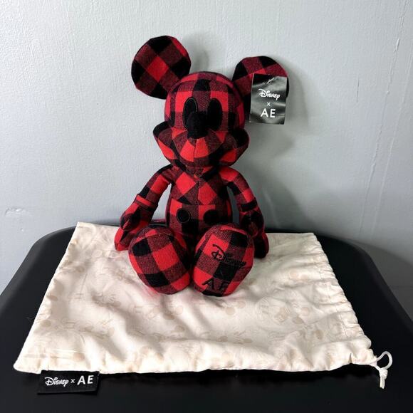 Disney X AE Mickey Mouse American Eagle Special Edition Red Buffalo Plaid Plush - Picture 1 of 12